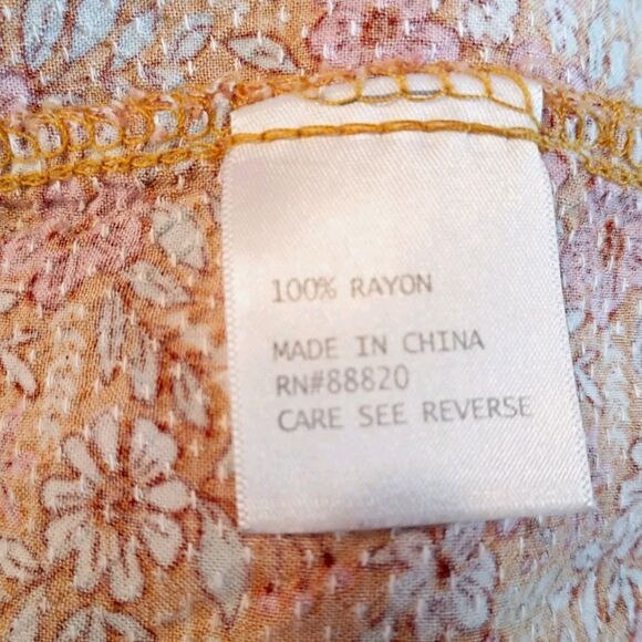 Peasant Milkmaid Top Long Ruffle Sleeve Smocked Size S* Peach Pink Ditsy Floral - Picture 7 of 8